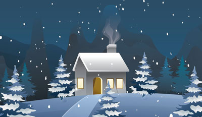 image of house in snowy night